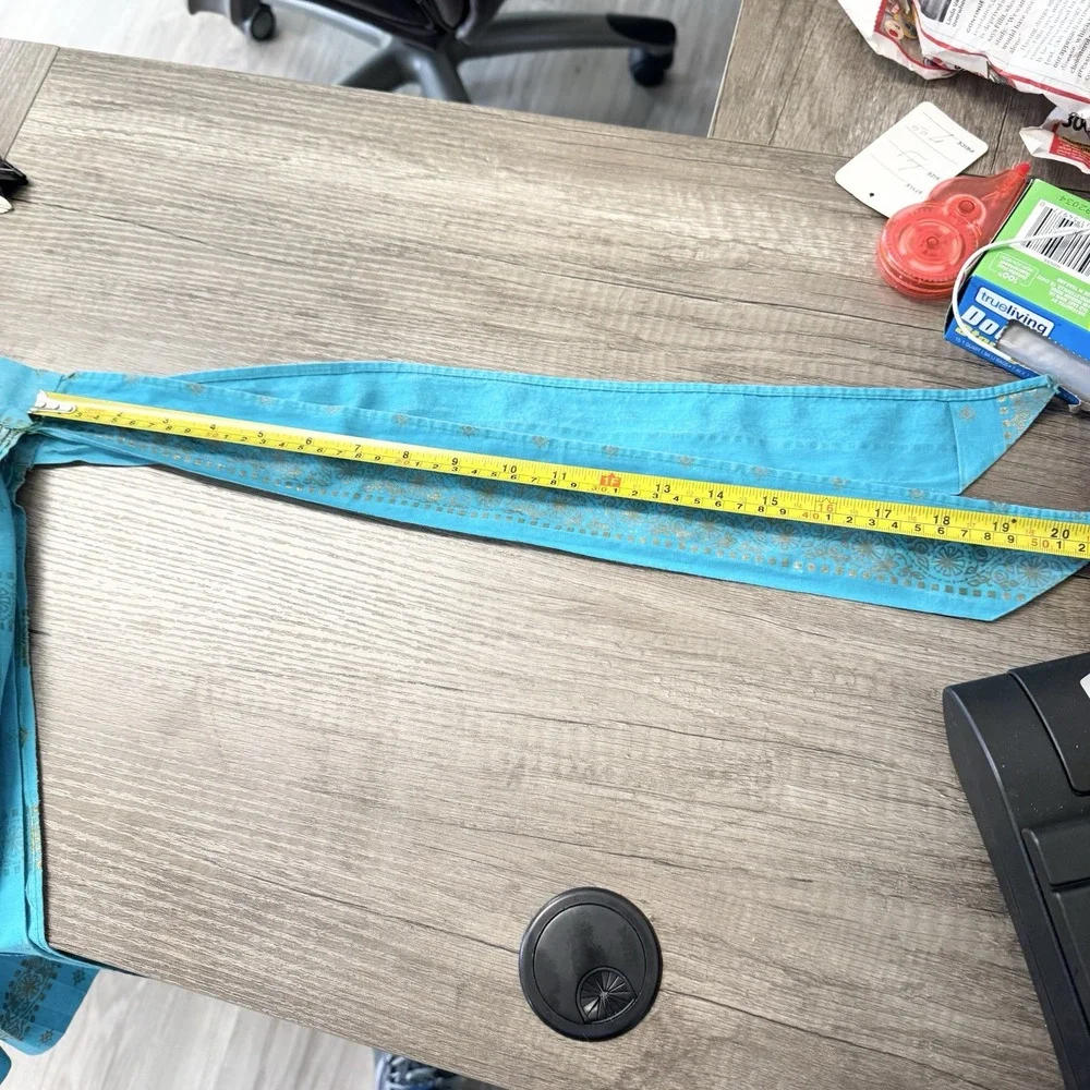 Half Style Apron Handmade. Vintage. Pleated Turquoise And Gold 16X17 Small Spots